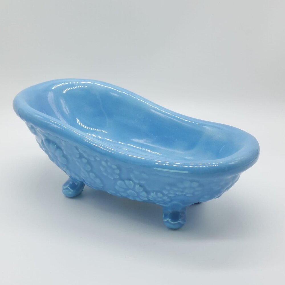 Vintage Arnel 1975 Footed Blue Floral Bathtub Soap Dish